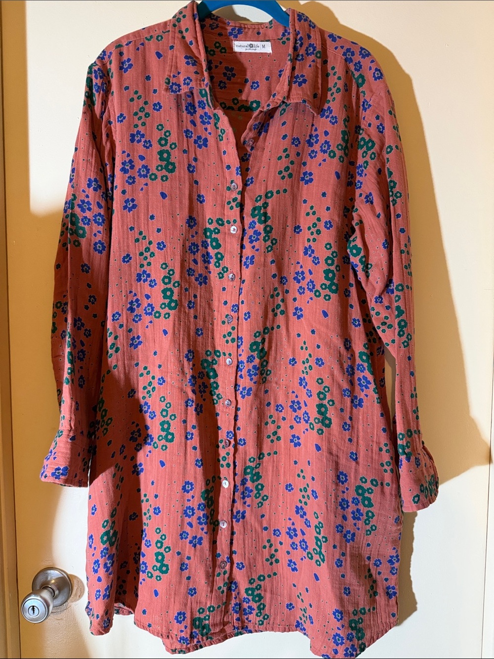 Natural Life Georgia Shirt Tunic Dress - Orange Floral - Med - 💯 cotton